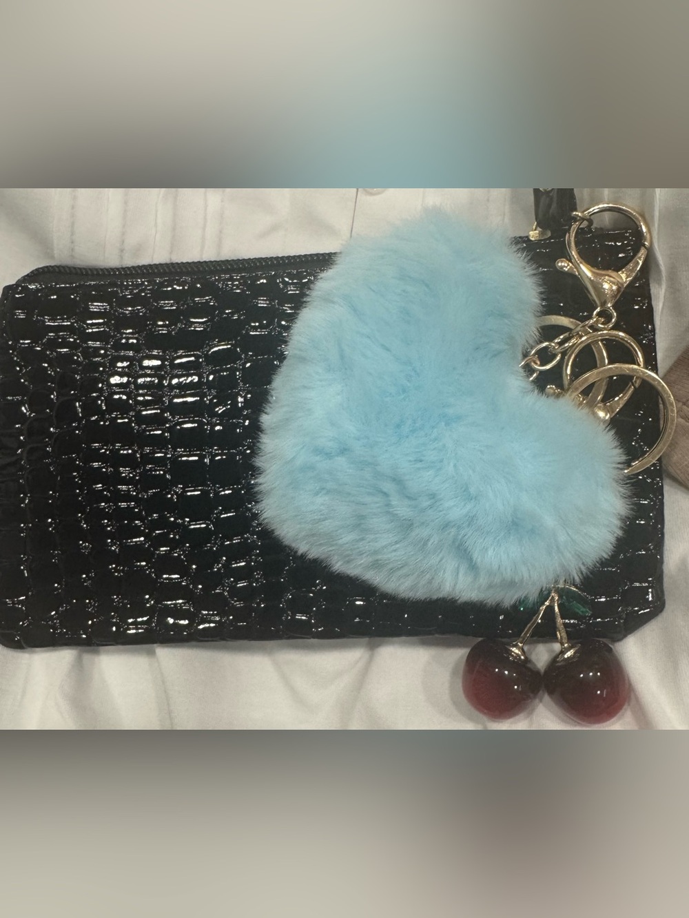 Wristlet with puffy heart and cherry charms